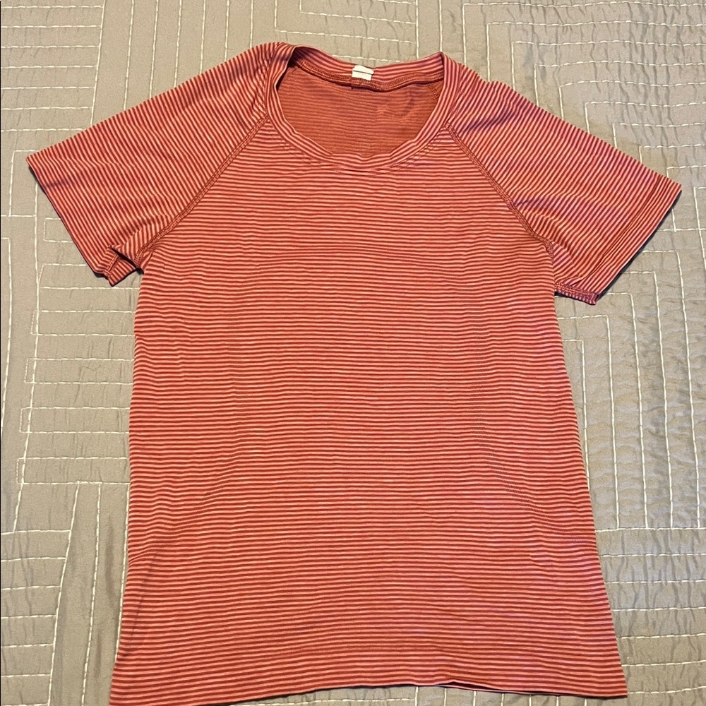 lululemon athletica Red & White Striped Short Sleeve Tee